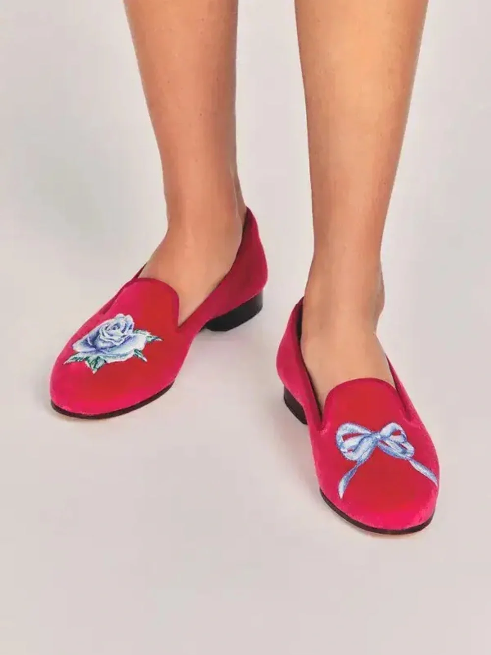 LoveShackFancy x Stubb & Wootton Bow Slippers in Pink Velvet - Picture 2 of 15